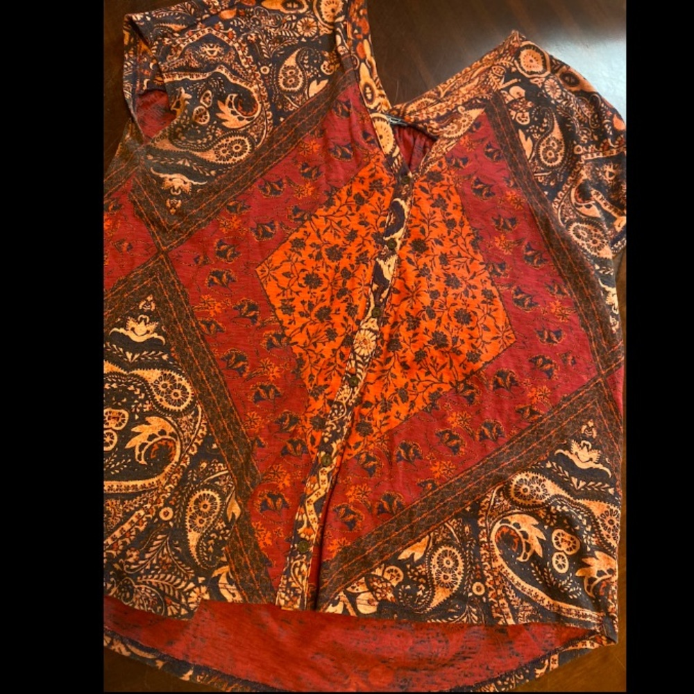 Lucky Brand Boho Patchwork Tank Top - Red & Orange